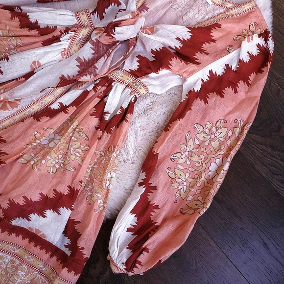 Redpolaris Revolve Floral print Cut Out Linen Puff Sleeve Mini Dress - Picture 4 of 10